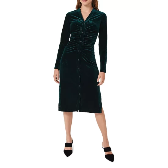 Budget π HOBBS LONDON Hatty Velvet Button Front π Dress Dark Green π