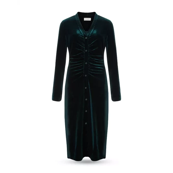 Budget π HOBBS LONDON Hatty Velvet Button Front π Dress Dark Green π - Image 7