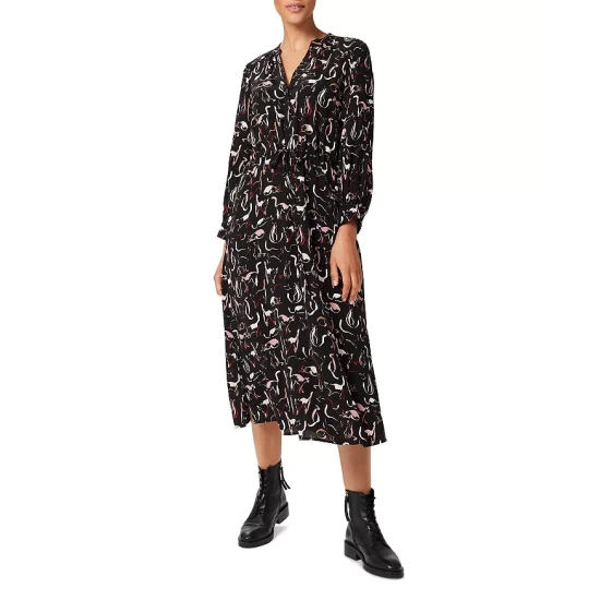 Promo π HOBBS LONDON Teagan Printed Midi π Dress Black Multi π