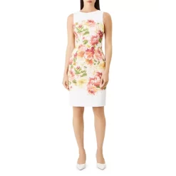 Budget 😀 HOBBS LONDON Fiona Floral Sheath 👗 Dress Ivory Multi 👍