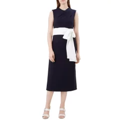 New 😉 HOBBS LONDON Thao Belted 👗 Dress Navy Ivory 🥰