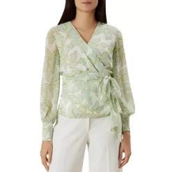 Deals β HOBBS LONDON Maria Leaf Print Wrap Top - 100% Exclusive Mint Ivory β