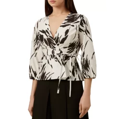 Flash Sale 🌟 HOBBS LONDON Amara Printed Wrap Top Black/ivory 🔔