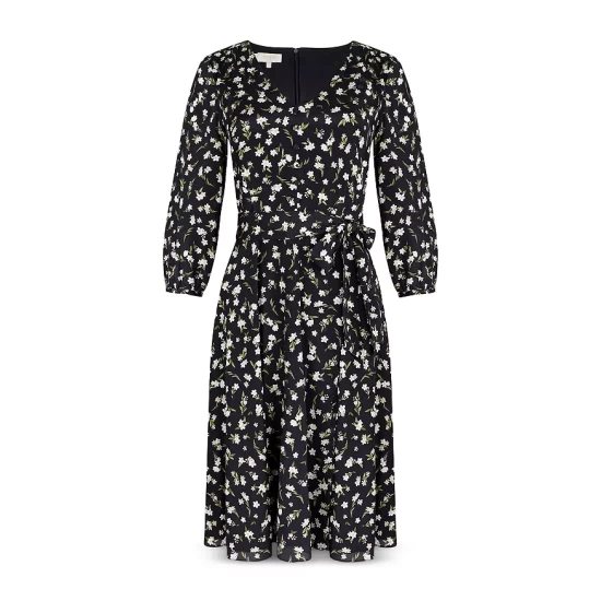 Best Pirce π€© HOBBS LONDON Elena Floral Print Belted π Dress Navy Ivory 𧨠- Image 3