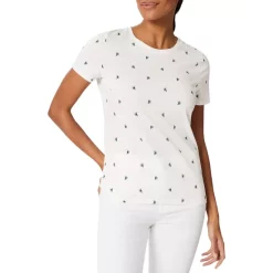 Flash Sale ❤️ HOBBS LONDON Pixie Printed Tee White Green 👍