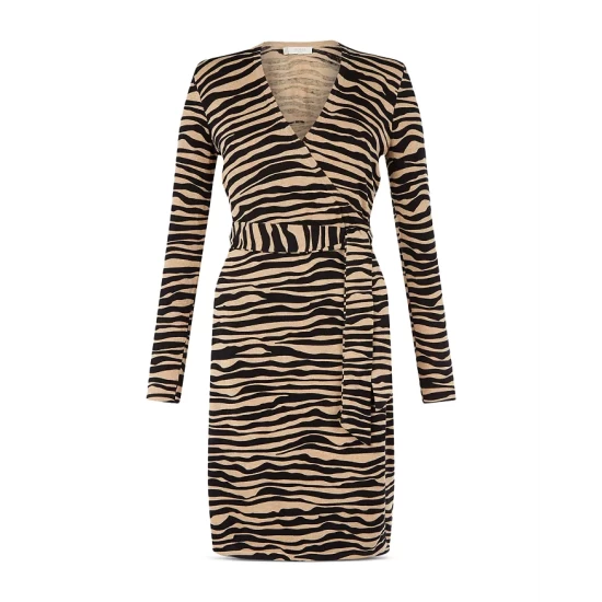 New βοΈ HOBBS LONDON Zadie Zebra Stripe Wrap π Dress - 100% Exclusive Camel Black β - Image 5