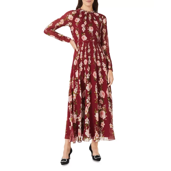 Deals β HOBBS LONDON Rosabelle Silk π Dress Burgundy Multi π