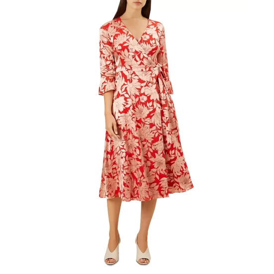 New β HOBBS LONDON Justina Faux-Wrap Floral Print π Dress Red/pink π