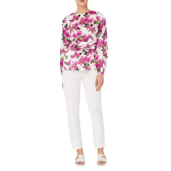 Flash Sale π― HOBBS LONDON Rosie Floral Print Belted Top Ivory Fuchsia β€οΈ - Image 4