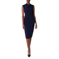 Cheapest 🧨 HOBBS LONDON Julie Belted Sheath 👗 Dress Hobbs Navy 😀