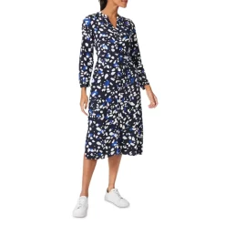 Deals 🧨 HOBBS LONDON Valeria Printed 👚 Shirt 👗 Dress Navy Multi 🎉