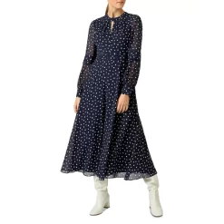 Promo 👏 HOBBS LONDON Piper Polka Dot Midi 👗 Dress Midnight Ivory 😉