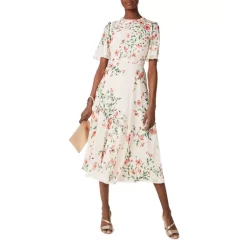 Outlet ✔️ HOBBS LONDON Gianna Floral Print Braided Neck 👗 Dress Cream Red 🧨