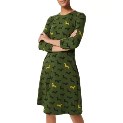 Budget 🥰 HOBBS LONDON Etty 🦮 Dog Print Jersey 👗 Dress Mid Fern Green 💯