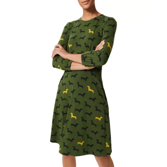 Budget ๐ฅฐ HOBBS LONDON Etty ๐ฆฎ Dog Print Jersey ๐ Dress Mid Fern Green ๐ฏ