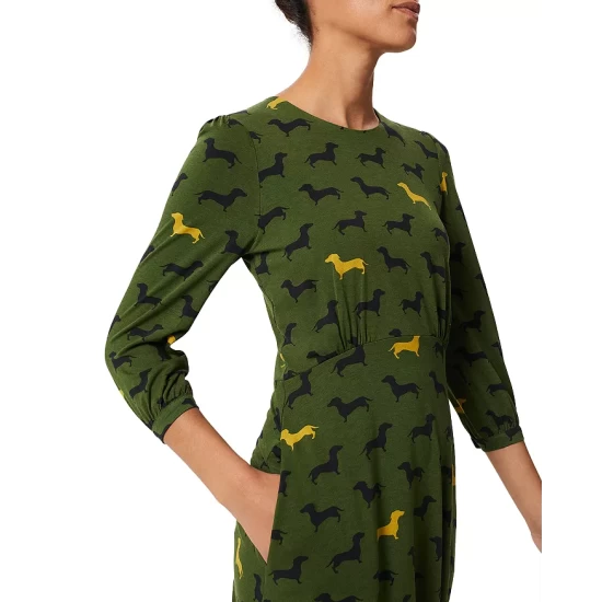 Budget ๐ฅฐ HOBBS LONDON Etty ๐ฆฎ Dog Print Jersey ๐ Dress Mid Fern Green ๐ฏ - Image 4