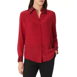 Best Sale ✔️ HOBBS LONDON Silk Eva Printed 👚 Shirt Red Black 🔔