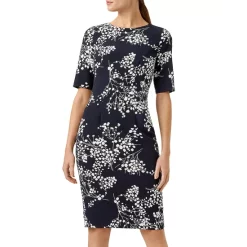 Cheapest ⌛ HOBBS LONDON Astraea Botanical Sheath 👗 Dress Navy Ivory 🤩