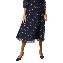 Promo 🎁 HOBBS LONDON Losie Polka Dot Pleated Midi 👗 Skirt Navy Ivory 🧨